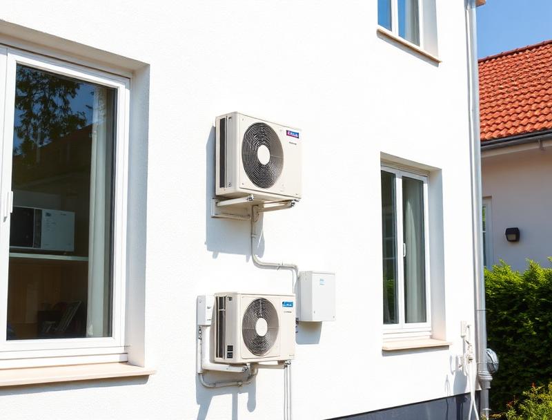 Wärmepumpe Außeneinheit an modernisiertem Gebäude